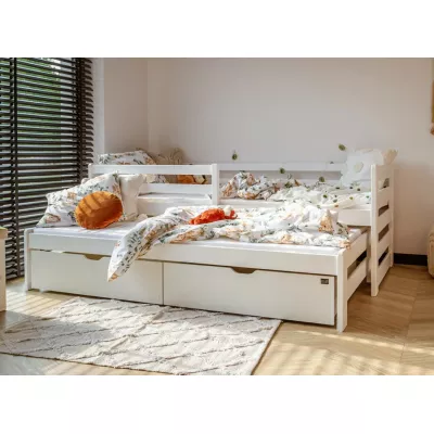 Kinderbett mit Zustellbett und Stauraum HERMIONA – 90x200, Weiß