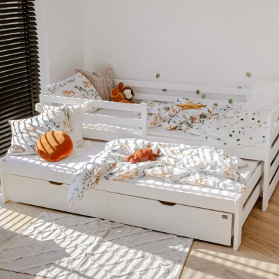 Kinderbett mit Zustellbett und Stauraum HERMIONA – 90x200, Weiß