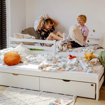 Kinderbett mit Zustellbett und Stauraum HERMIONA – 90x200, Weiß