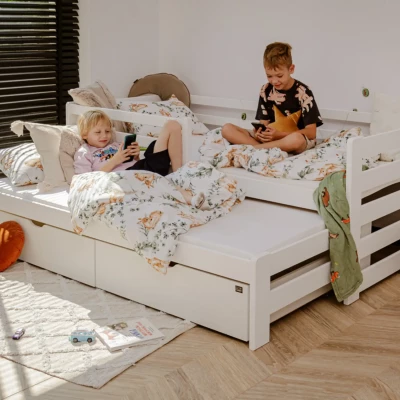 Kinderbett mit Zustellbett und Stauraum HERMIONA – 90x200, Weiß