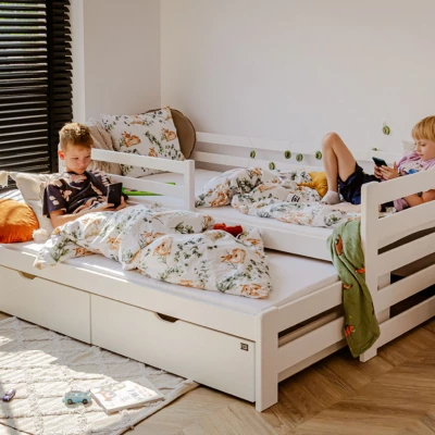 Kinderbett mit Zustellbett und Stauraum HERMIONA – 90x200, Weiß