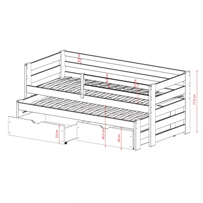 Kinderbett mit Zustellbett und Stauraum HERMIONA – 90x200, Weiß