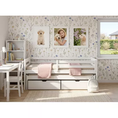Kinderbett mit Zustellbett und Stauraum HERMIONA – 90x200, Weiß