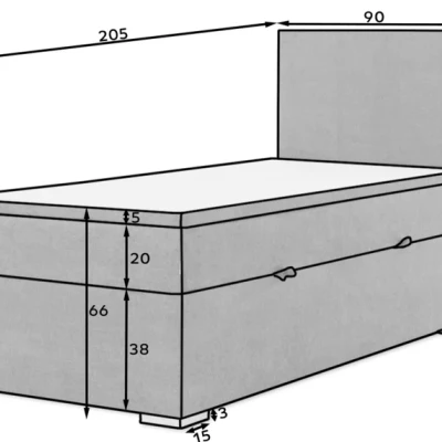 Einzelbett 90x200 TARVIO - grau, rechte Ausführung