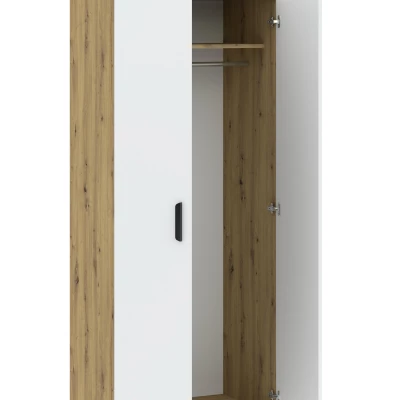 Zweitüriger Kleiderschrank 74 cm RICHLAND – Eiche handwerklich / Weiß