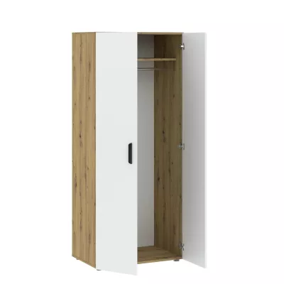Zweitüriger Kleiderschrank 74 cm RICHLAND – Eiche handwerklich / Weiß