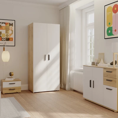 Zweitüriger Kleiderschrank 74 cm RICHLAND – Eiche handwerklich / Weiß