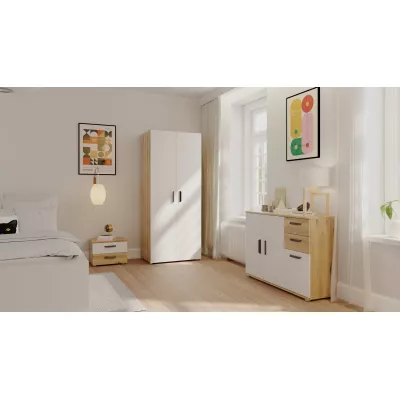 Zweitüriger Kleiderschrank 74 cm RICHLAND – Eiche handwerklich / Weiß