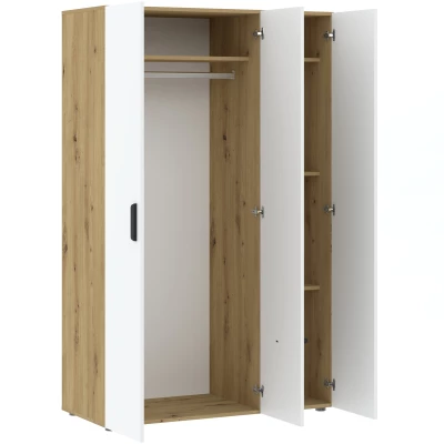 Dreitüriger Kleiderschrank 111 cm RICHLAND – Eiche handwerklich / Weiß