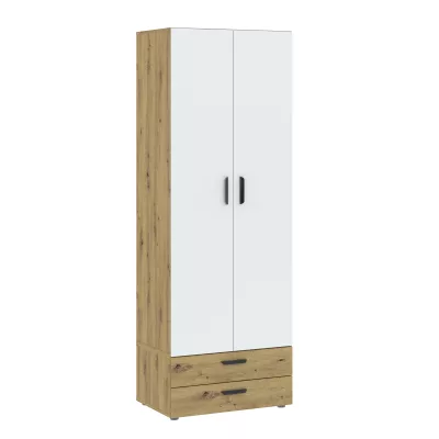 Zweitüriger Kleiderschrank 74 cm mit Schubladen RICHLAND – Eiche, handgefertigt