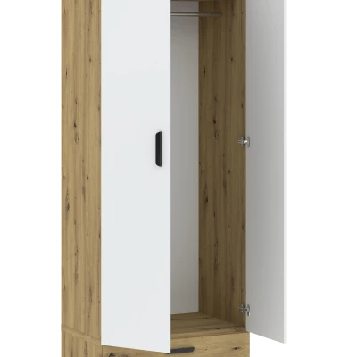 Zweitüriger Kleiderschrank 74 cm mit Schubladen RICHLAND – Eiche, handgefertigt
