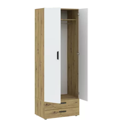 Zweitüriger Kleiderschrank 74 cm mit Schubladen RICHLAND – Eiche, handgefertigt