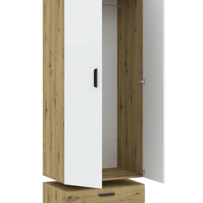 Zweitüriger Kleiderschrank 74 cm mit Schubladen RICHLAND – Eiche, handgefertigt