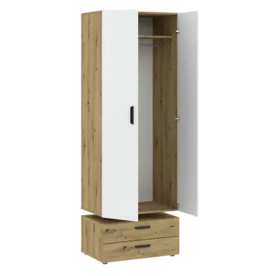 Zweitüriger Kleiderschrank 74 cm mit Schubladen RICHLAND – Eiche, handgefertigt