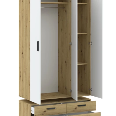 Dreitüriger Kleiderschrank 111 cm mit Schubladen RICHLAND – Eiche, handgefertigt