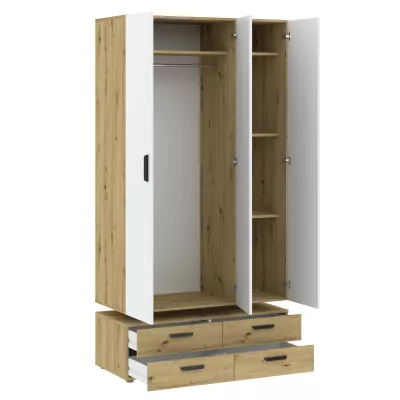 Dreitüriger Kleiderschrank 111 cm mit Schubladen RICHLAND – Eiche, handgefertigt