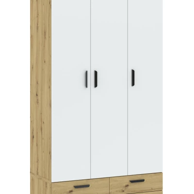 Dreitüriger Kleiderschrank 111 cm mit Schubladen RICHLAND – Eiche, handgefertigt