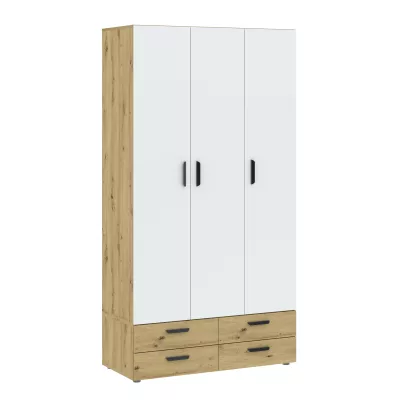 Dreitüriger Kleiderschrank 111 cm mit Schubladen RICHLAND – Eiche, handgefertigt