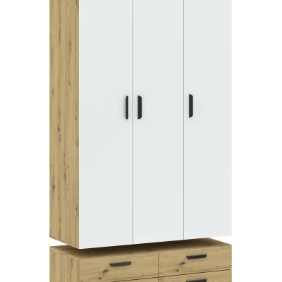 Dreitüriger Kleiderschrank 111 cm mit Schubladen RICHLAND – Eiche, handgefertigt