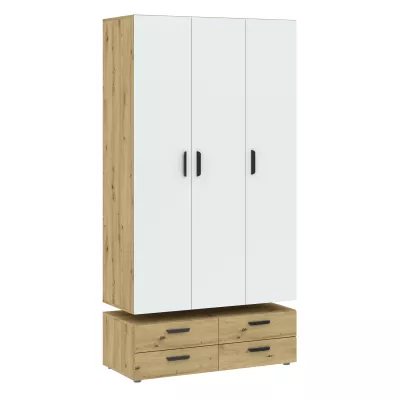 Dreitüriger Kleiderschrank 111 cm mit Schubladen RICHLAND – Eiche, handgefertigt