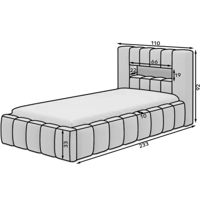 Einzelbett mit Polsterung 90x200 VEMIO 2 - hellgrau