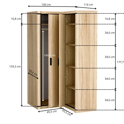 Eckschrank AIRA – Breite 100 cm, Sonoma-Eiche