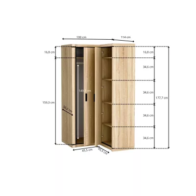 Eckschrank AIRA – Breite 100 cm, Sonoma-Eiche