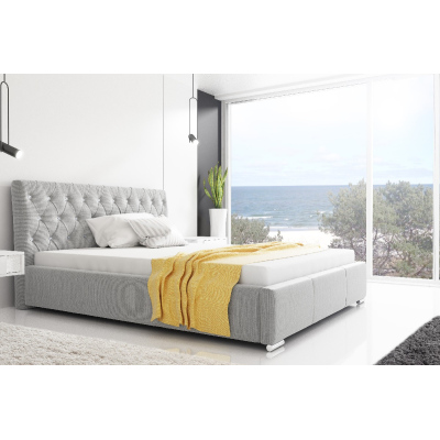 Designer-Einzelbett Adelaide mit hohem Kopfteil und Stauraum Hellgrau 120 x 200