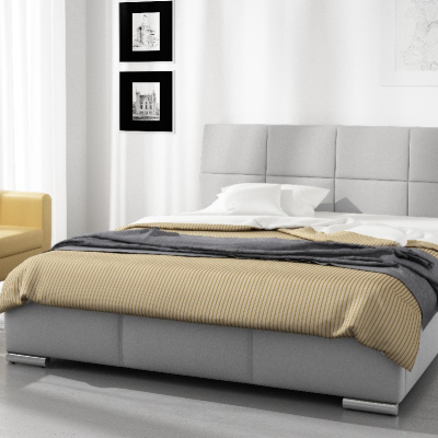 Designer-Einzelbett Prato mit hohem Kopfteil und Stauraum graues Öko-Leder 120 x 200