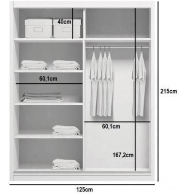 Kleiderschrank mit Spiegel EDUARDO, Breite 125 cm, Höhe 215 cm