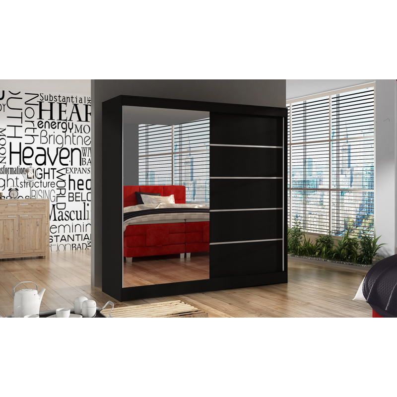 Eleganter Kleiderschrank 200 BULAN III, schwarz mit Spiegel
