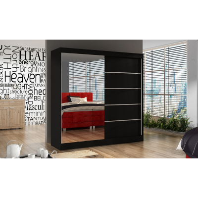 Eleganter Kleiderschrank 200 BULAN III, schwarz mit Spiegel