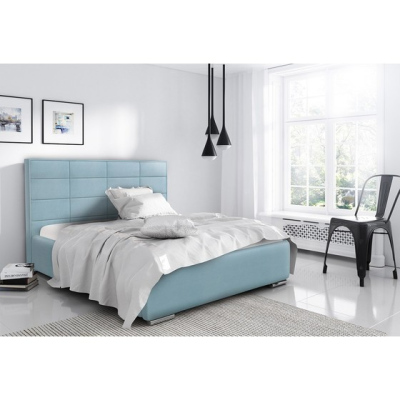 Elegantes Doppelbett Caffara 120x200, blau, feiner Bezugsstoff