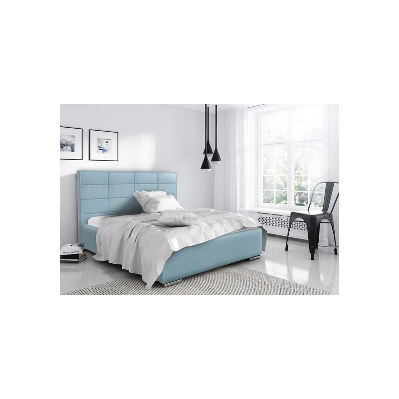 Elegantes Doppelbett Caffara 120x200, blau, feiner Bezugsstoff
