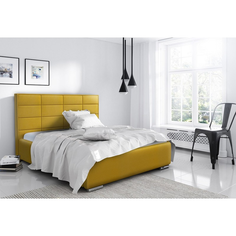 Elegantes Doppelbett Caffara 120x200, gelb, feiner Bezugsstoff