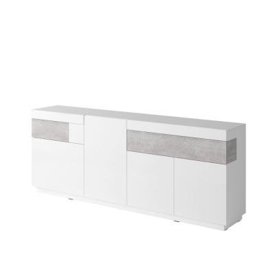 Moderne viertürige Kommode SHADI, Weiß + Beton