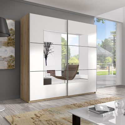 Geräumiger Schrank MARCELA mit Spiegel 221 cm, Eiche San Remo
