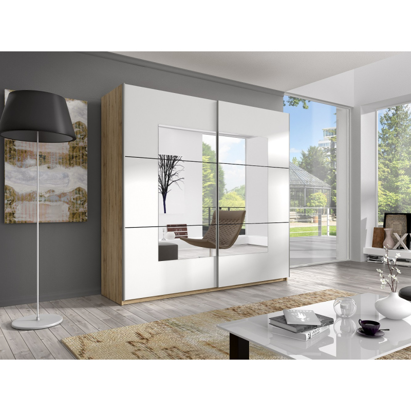 Geräumiger Schrank MARCELA mit Spiegel 221 cm, Eiche San Remo