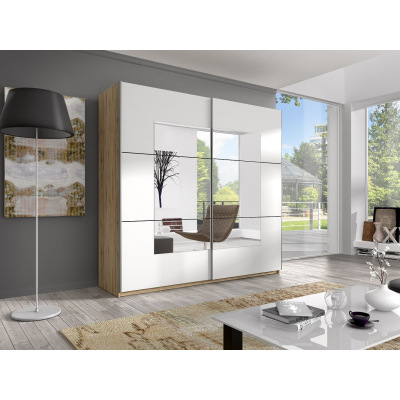 Geräumiger Schrank MARCELA mit Spiegel 221 cm, Eiche San Remo