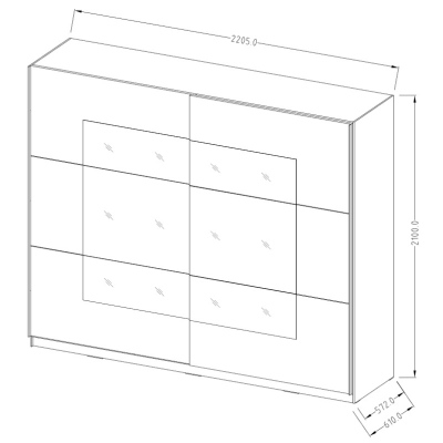 Geräumiger Schrank MARCELA mit Spiegel 221 cm, Eiche San Remo