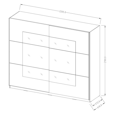 Geräumiger Schrank MARCELA mit Spiegel 221 cm, Eiche San Remo