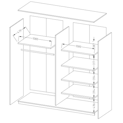 Geräumiger Schrank MARCELA mit Spiegel 221 cm, Eiche San Remo