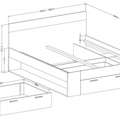 Doppelbett MARCELA 160x200, Klostereiche