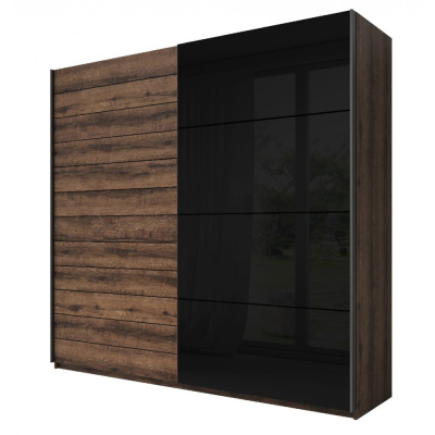 Kombinierter Schrank SÁRA mit schwarzem Glas 220 cm, Monastery-Eiche