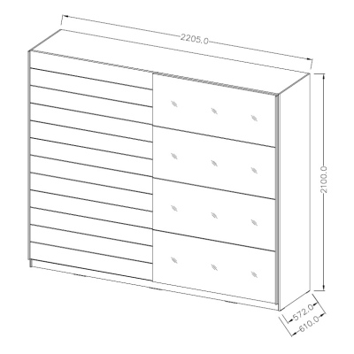 Kombinierter Schrank SÁRA mit schwarzem Glas 220 cm, Monastery-Eiche