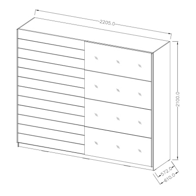 Kombinierter Schrank SÁRA mit schwarzem Glas 220 cm, Monastery-Eiche