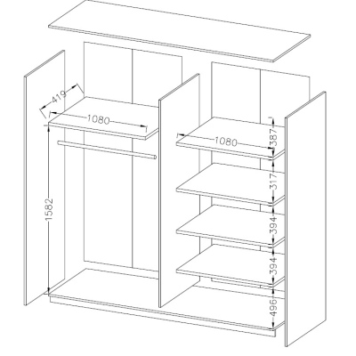 Kombinierter Schrank SÁRA mit schwarzem Glas 220 cm, Monastery-Eiche