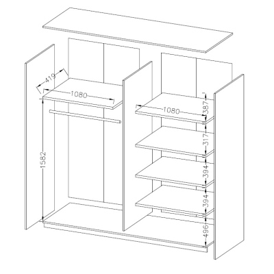 Kombinierter Schrank SÁRA mit schwarzem Glas 220 cm, Monastery-Eiche