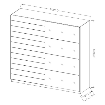 Schrank SÁRA mit schwarzem Glas 200 cm, Eiche Monastery