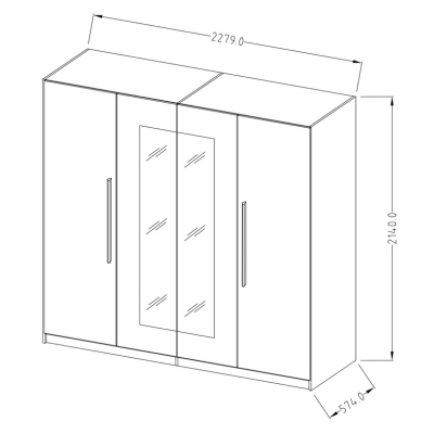 Großer Kleiderschrank mit zwei Spiegeln BEATA – Breite 228 cm, Eiche Monastery